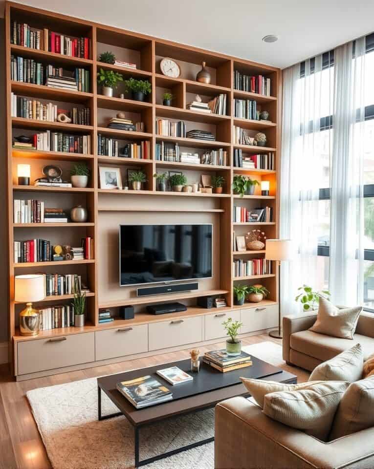 Diy Bookshelf Tv Wall