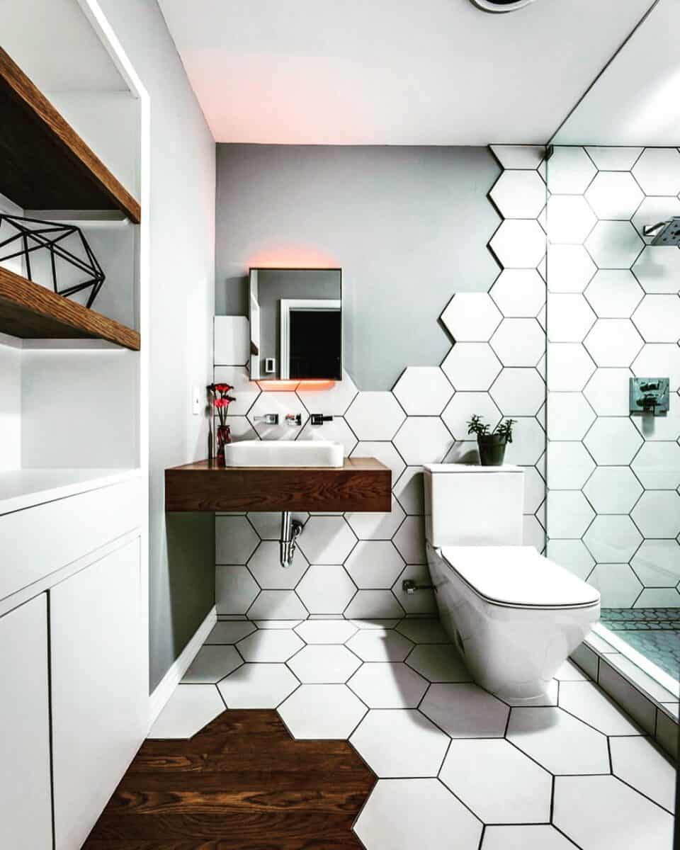 Geometric Gems: 18 Hexagon Bathroom Tiles That Add Character – DecoFond