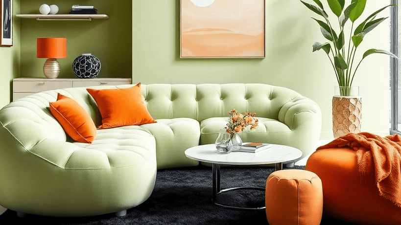 green-and-orange-living-rooms