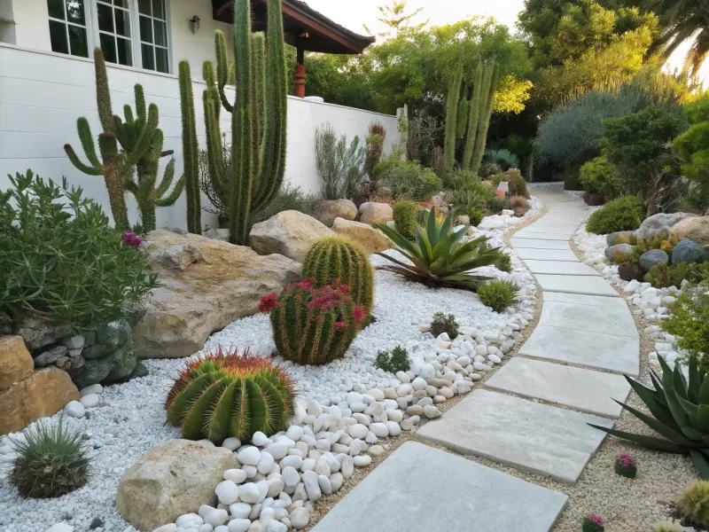 Succulent Garden with White Rocks