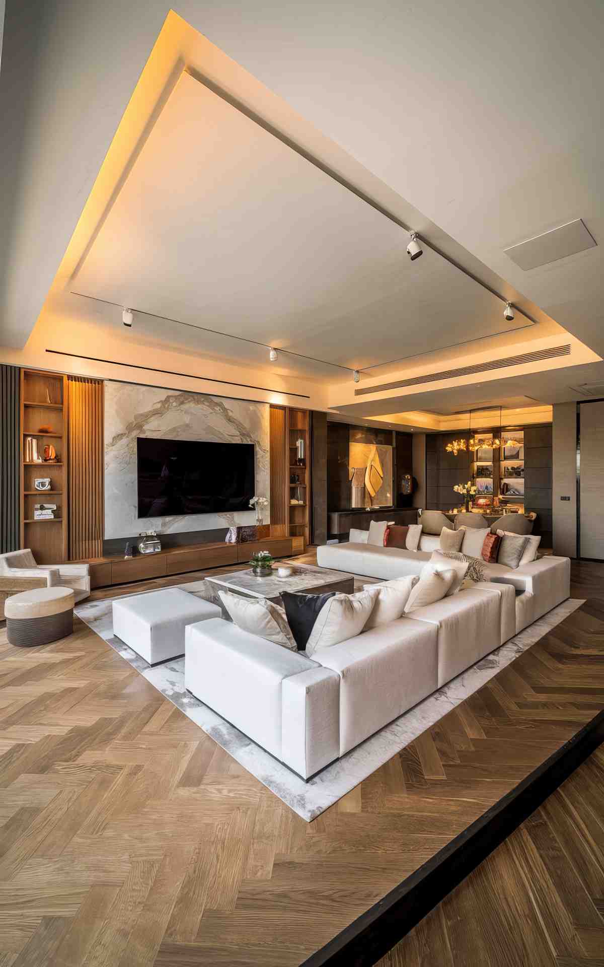 Sleek double height living room