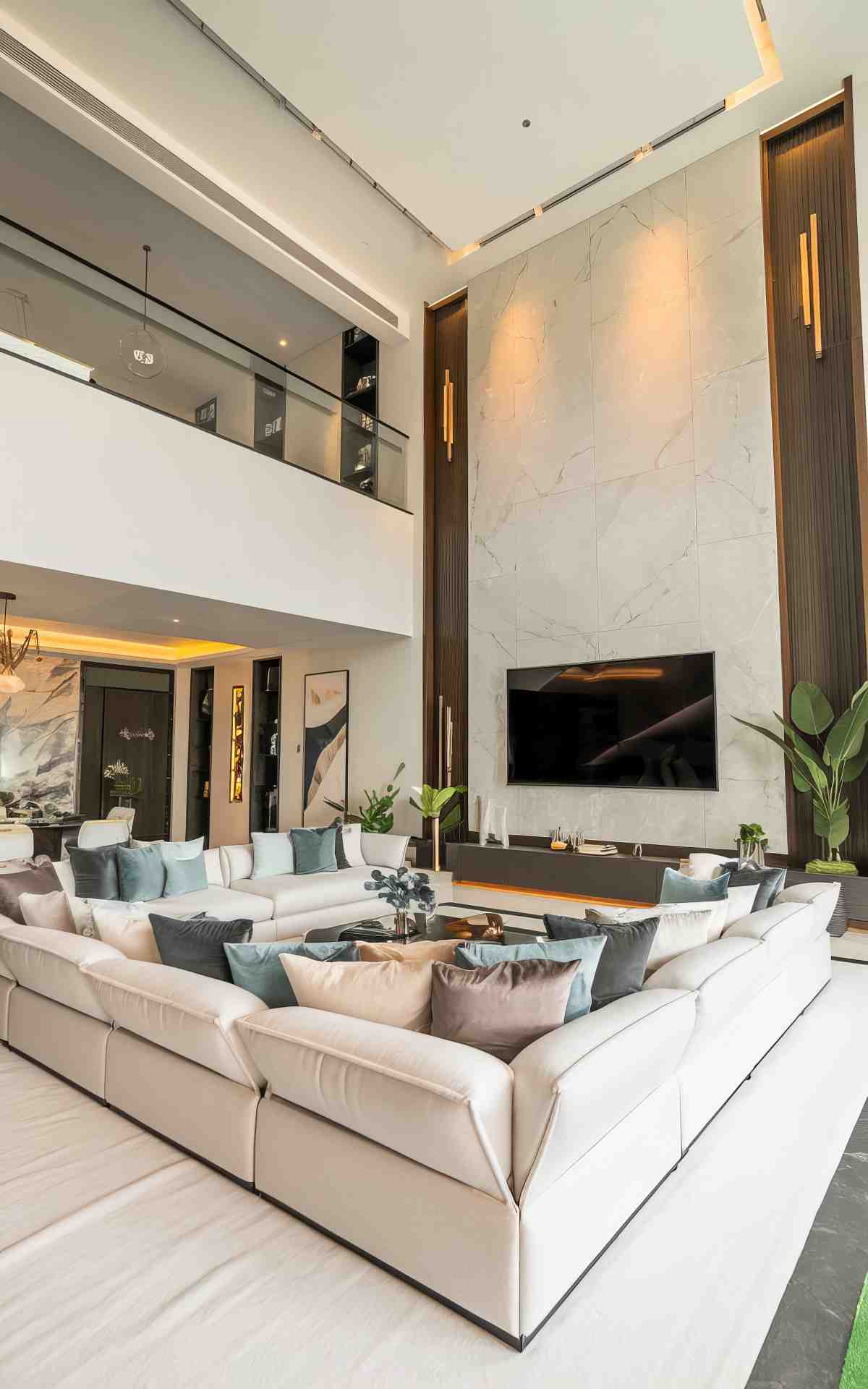 Bright double height living room