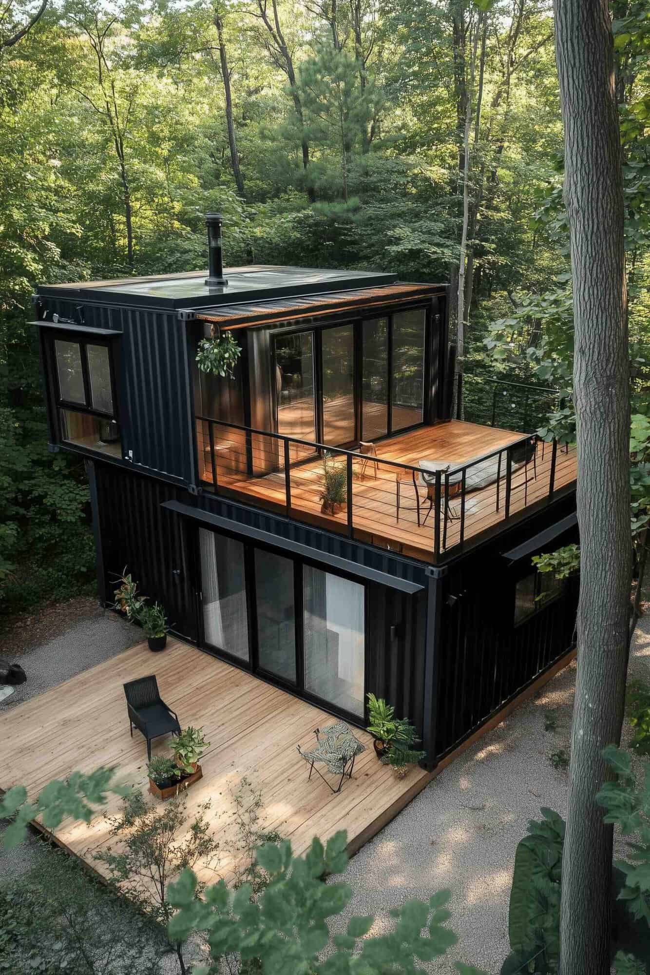 Compact woodland container cabin with modern interiors