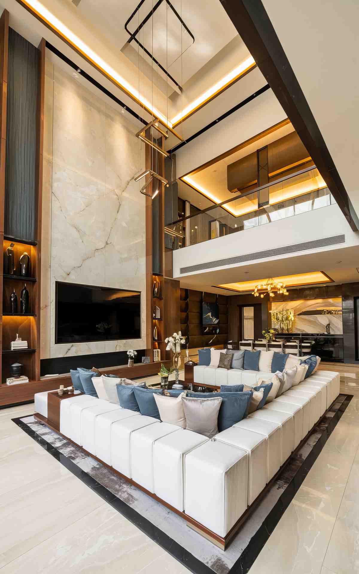 Striking double height living room