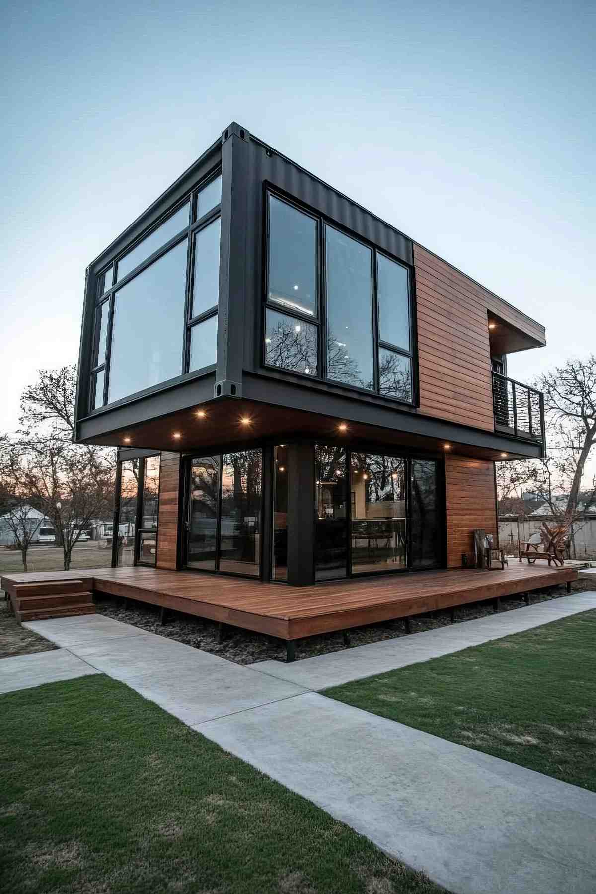 Rustic container cabin surrounded by nature