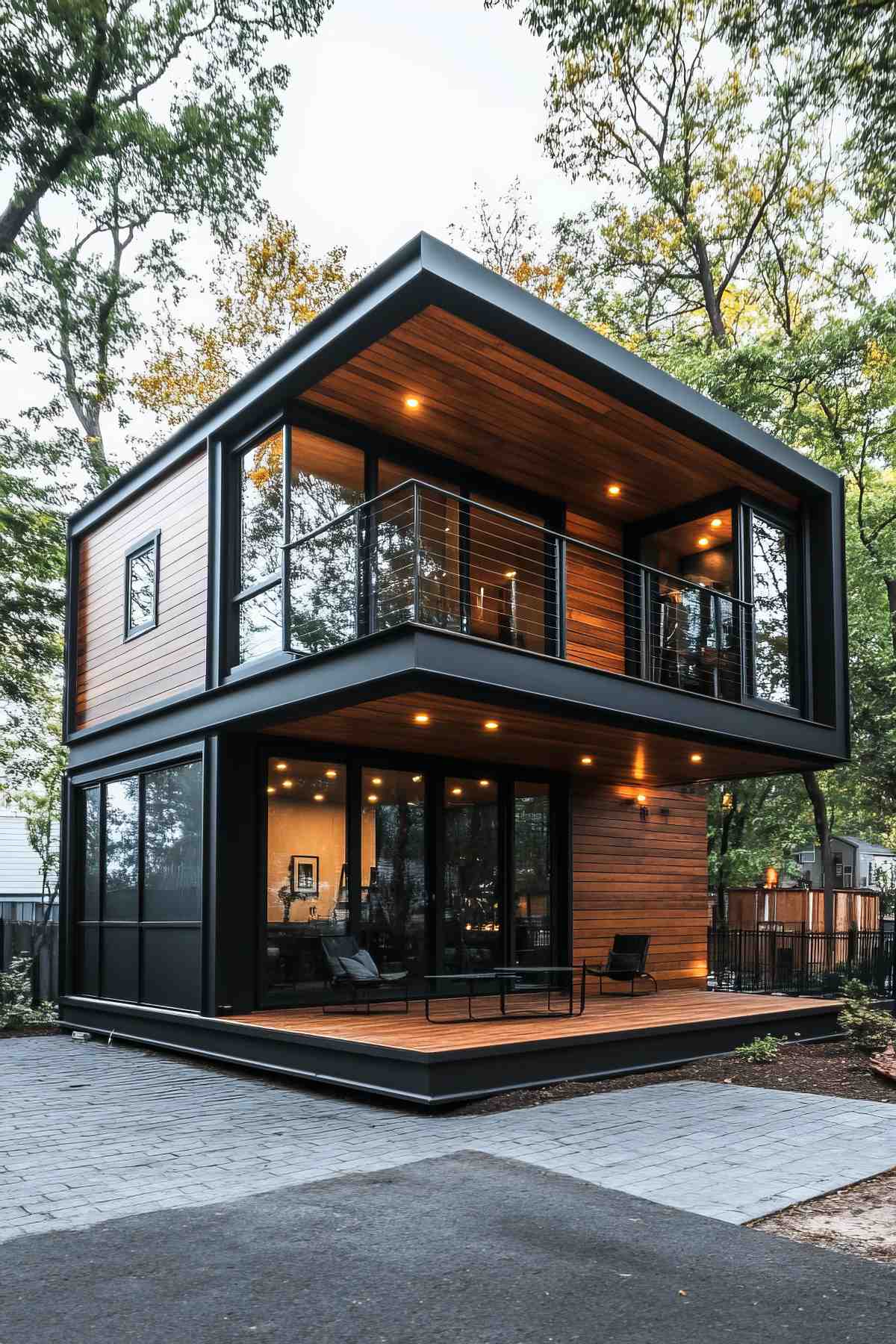 Modern industrial container home with wooden accents