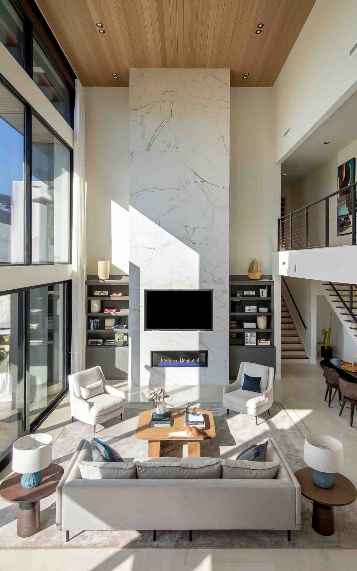 Bright and airy double height living room