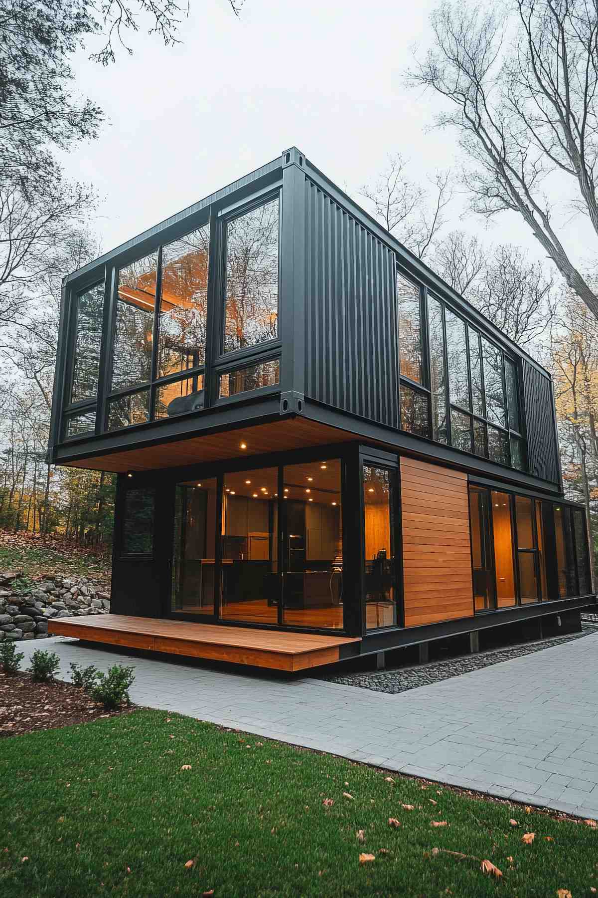 Modern container house with floor-to-ceiling windows