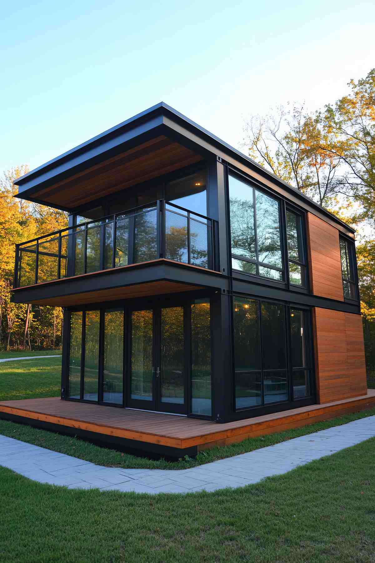 Modern container home with expansive glass walls