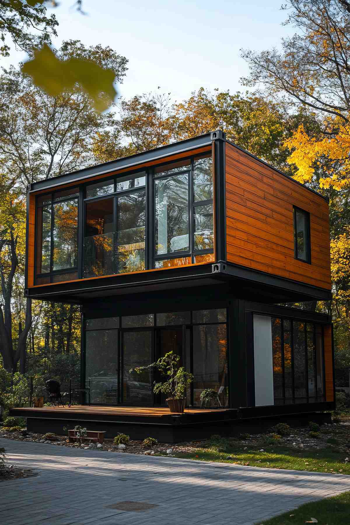 Modern container house with expansive glass walls