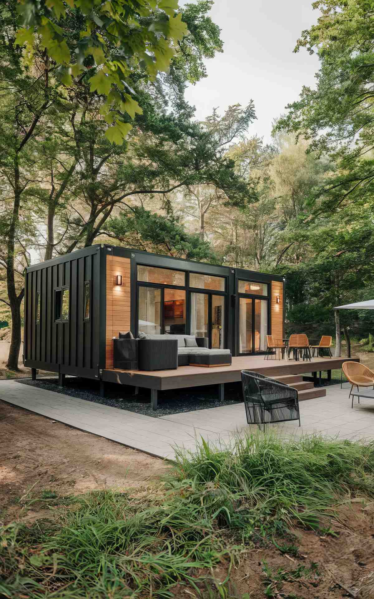 Elevated container house with a balcony