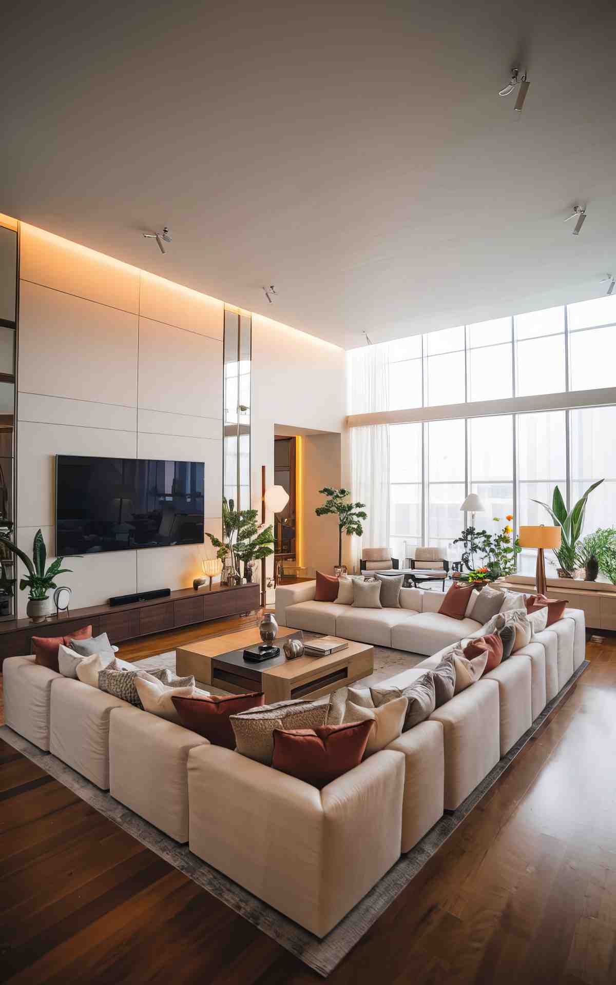 Chic double height living room