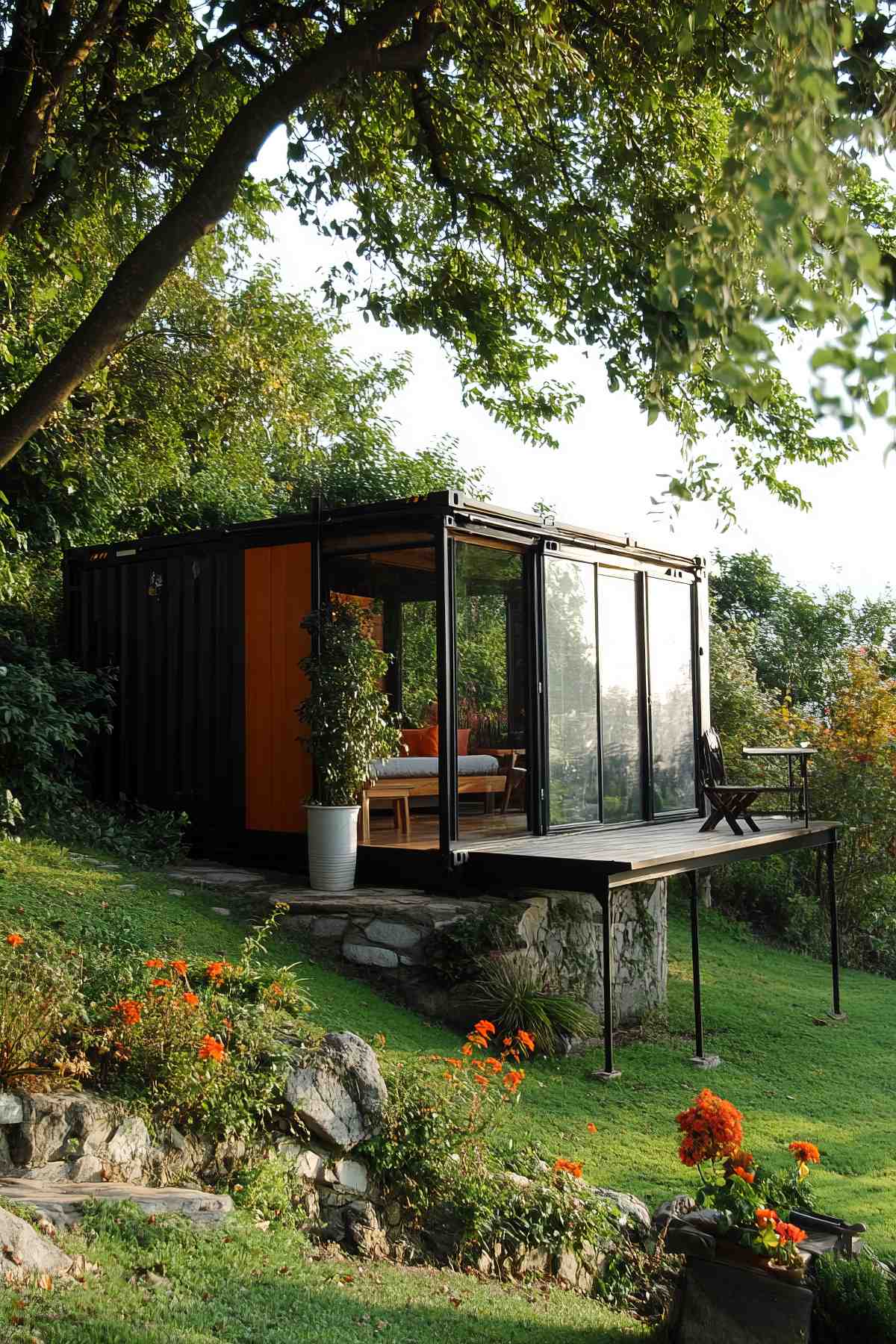 Container home with a green rooftop