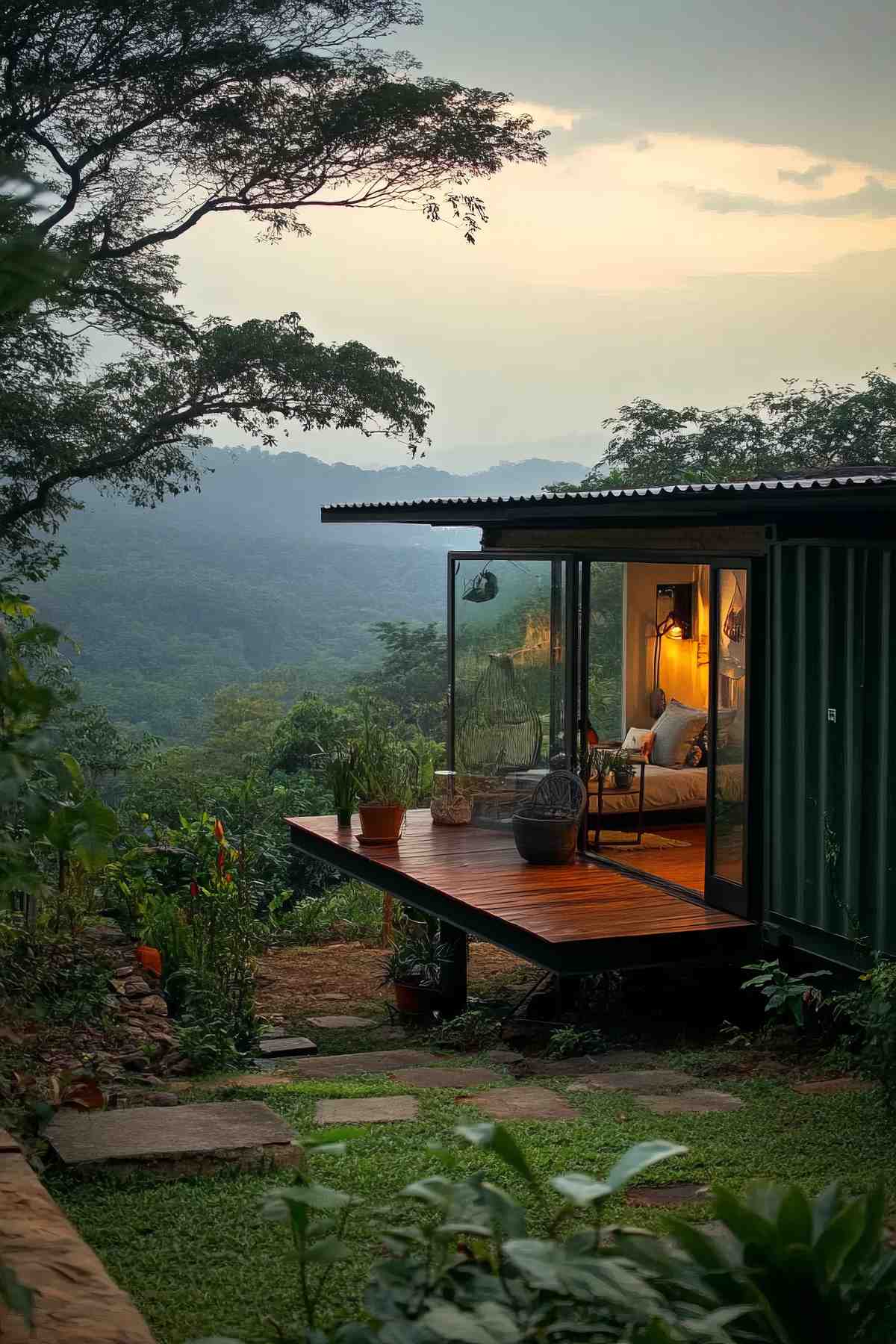 Two-story container house with a deck