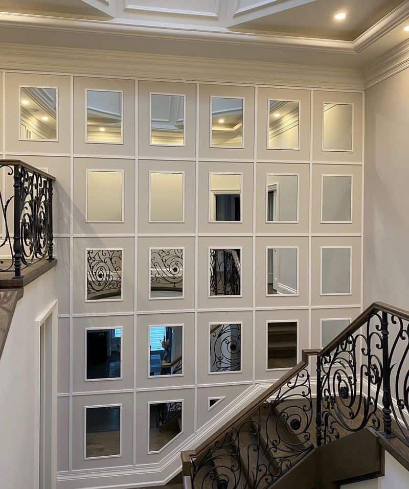 Geometric Pattern Mirror Wall