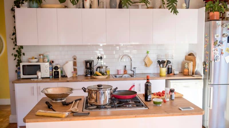 Cluttered Kitchen Counter