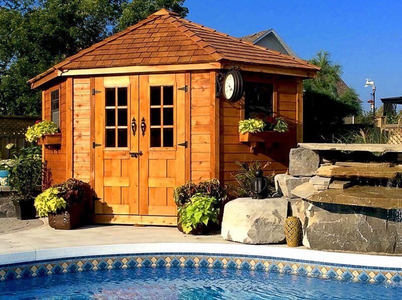 Penthouse Cedar Wood Garden Shed with French Doors