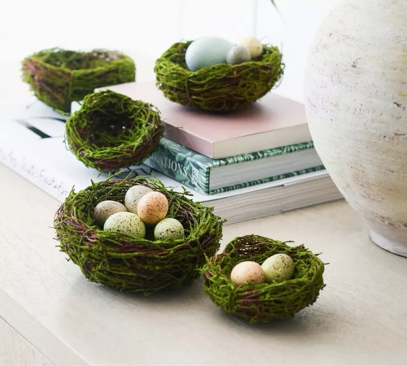 Arrange Faux Eggs and Moss