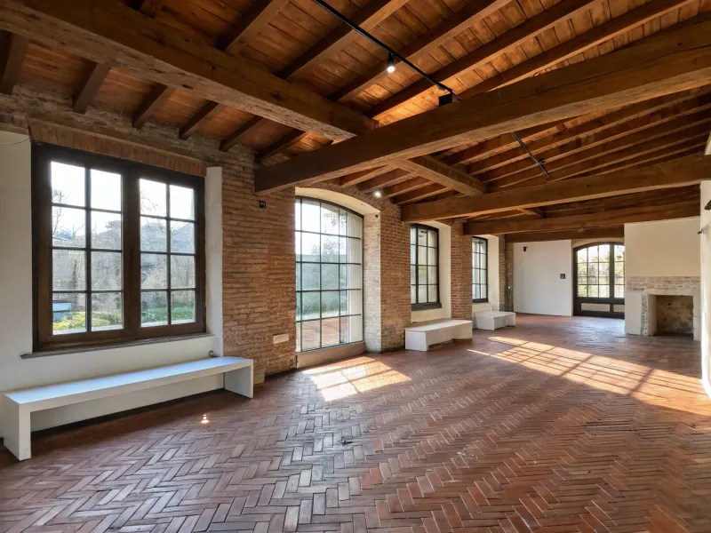 Brick Floor with Wooden Ceiling Beams