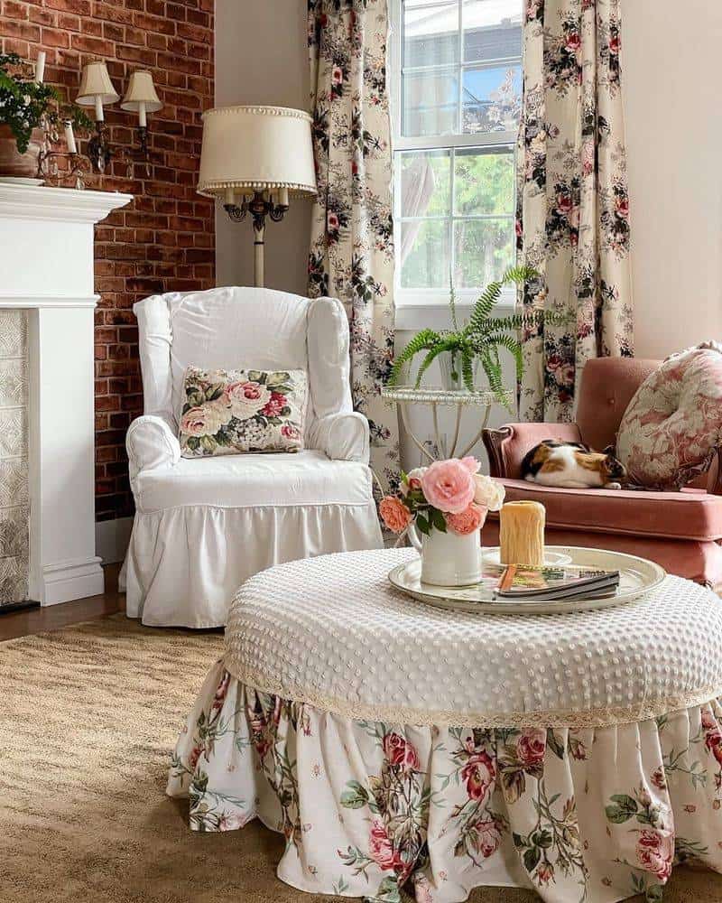 Floral Skirted Ottoman