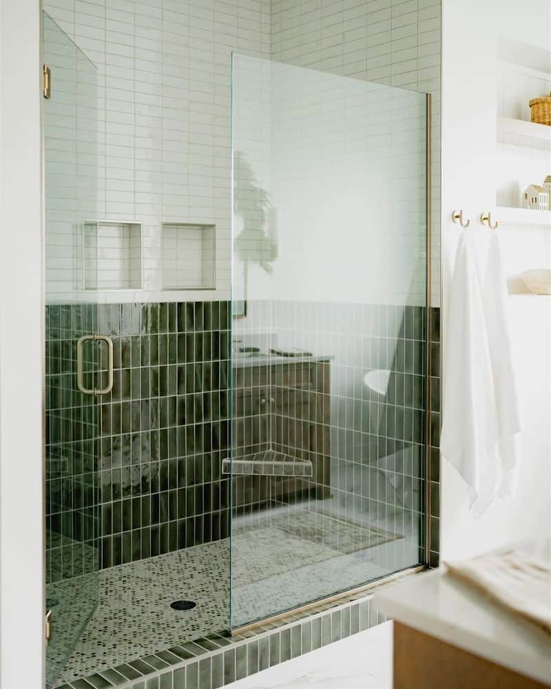 Glass Shower with Accent Tile Wall