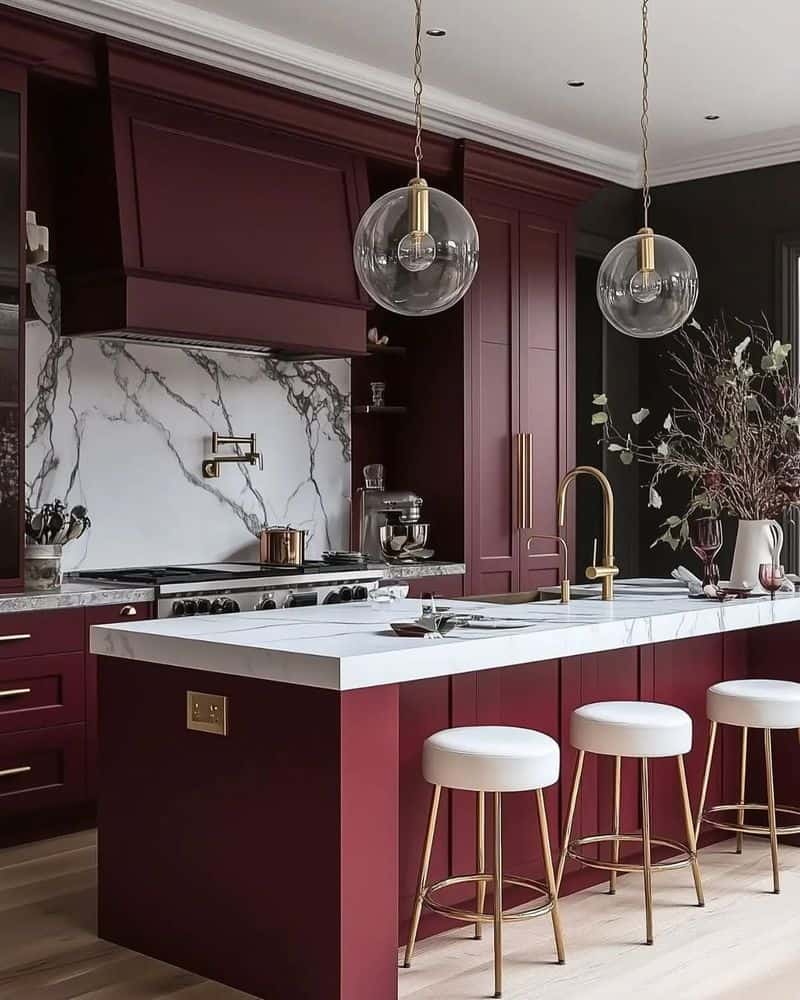 Rich Plum, White, and Gold Accents