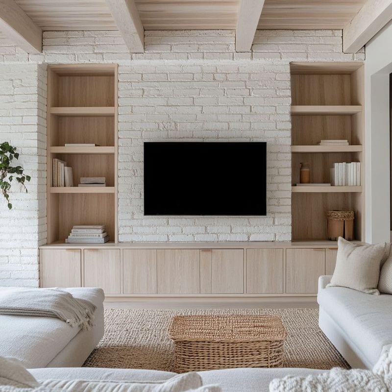 Brick Accent Wall with Wooden Furniture