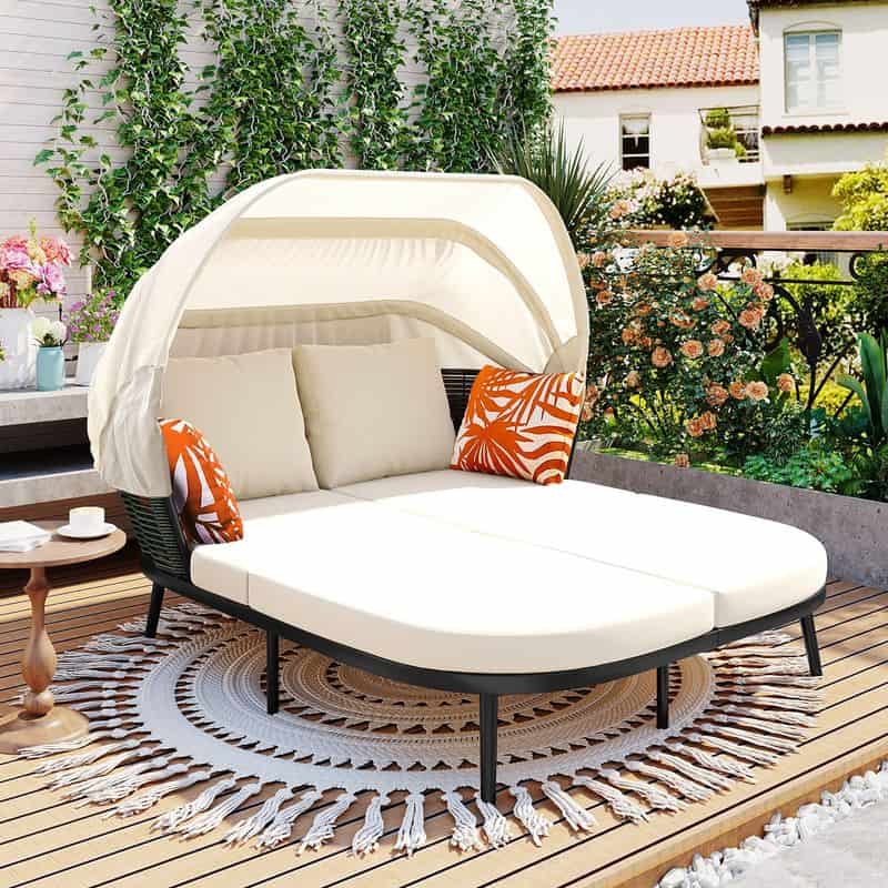 COSIEST Outdoor Patio Daybed with Retractable Canopy