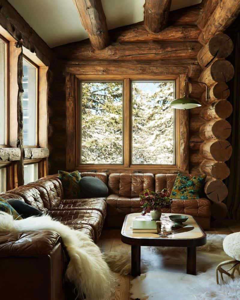 Cozy Log Cabin Living Room