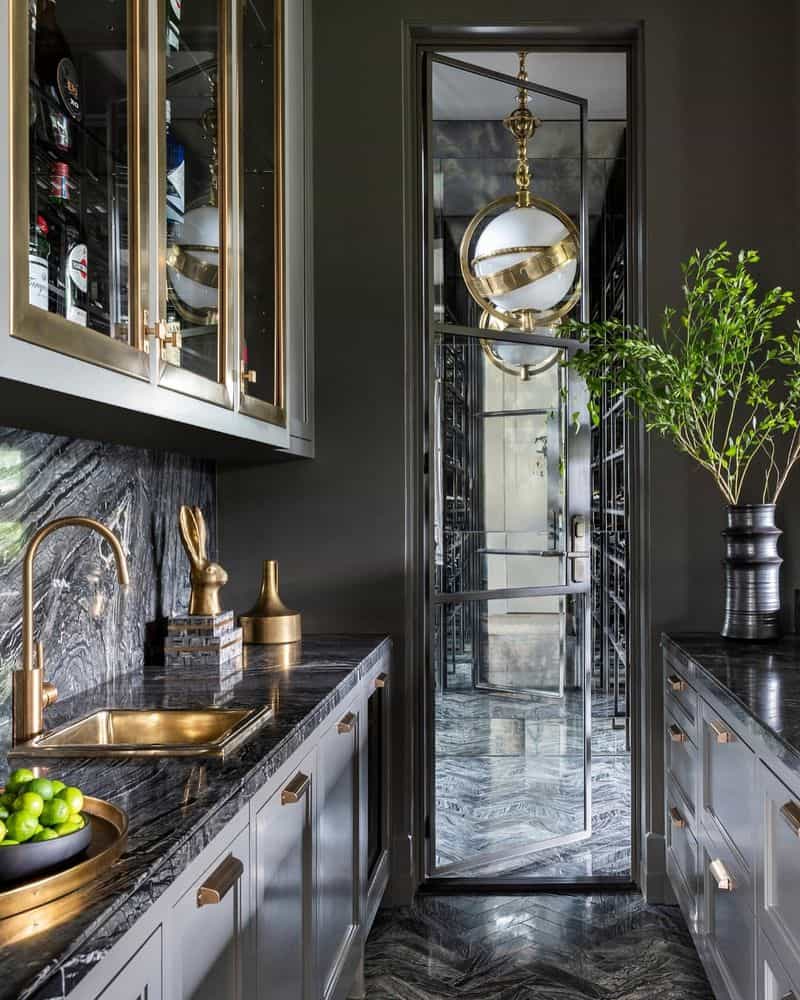 Gray with Glass-Front Cabinets