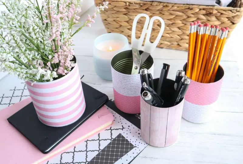 Repurpose Tin Cans for Desk Organizers